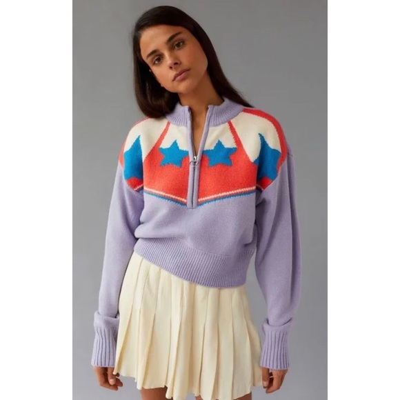 Urban Outfitters Sweaters - Urban Outfitters UO BDG | Jesse Half Zip Star Purple Cropped Sweater